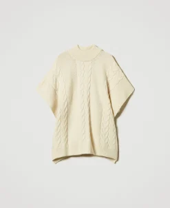 Poncho In Maglia Con Trecce