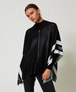 Poncho In Maglia Jacquard Con Logo