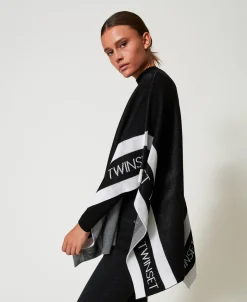 Poncho In Maglia Jacquard Con Logo