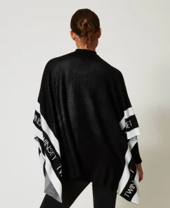 Poncho In Maglia Jacquard Con Logo