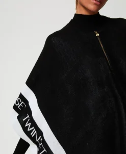 Poncho In Maglia Jacquard Con Logo