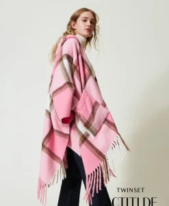 Poncho In Panno Con Frange