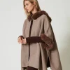 Poncho In Panno E Faux Fur