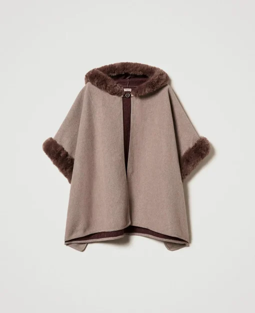 Poncho In Panno E Faux Fur