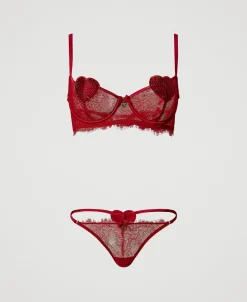 Reggiseno A Balconcino E Slip Perizoma In Pizzo