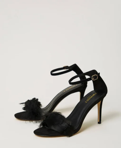 Sandali In Pelle Con Piume