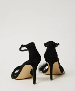 Sandali In Pelle Con Piume