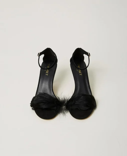 Sandali In Pelle Con Piume