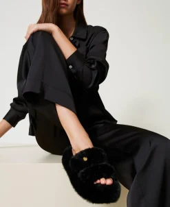 Sandali Slide In Faux Fur