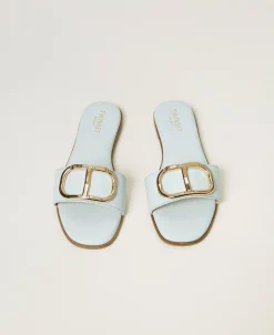 Sandali Slide In Pelle Con Oval T