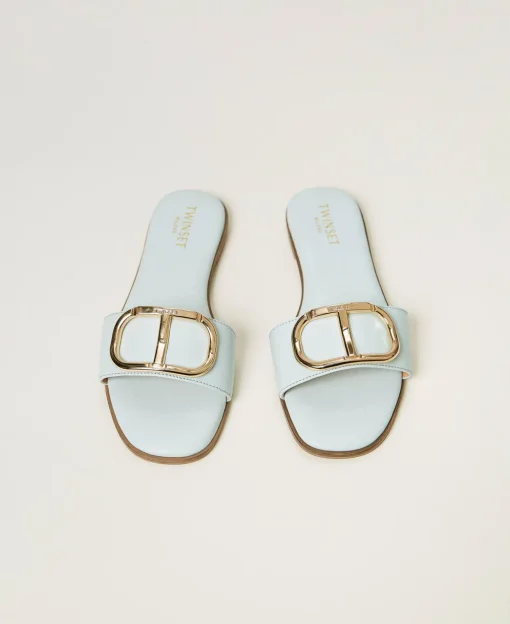 Sandali Slide In Pelle Con Oval T