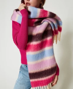 Sciarpa A Righe Multicolor Con Frange