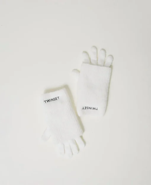 Set Guanti In Maglia Con Ricamo Logo
