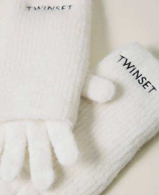 Set Guanti In Maglia Con Ricamo Logo
