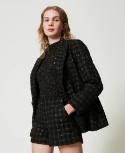 Shorts Bouclé A Disegno Check