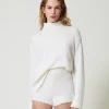 Shorts In Maglia Misto Angora Con Perle