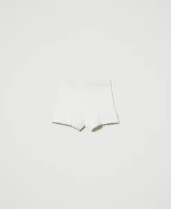 Shorts In Maglia Misto Angora Con Perle