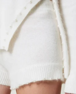 Shorts In Maglia Misto Angora Con Perle