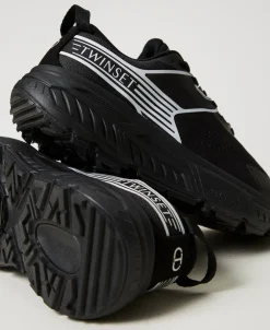 Sneakers Fessura A Righe Con Logo A Contrasto