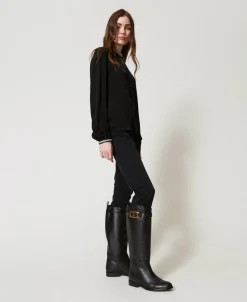 Stivali Alti In Pelle Con Oval T