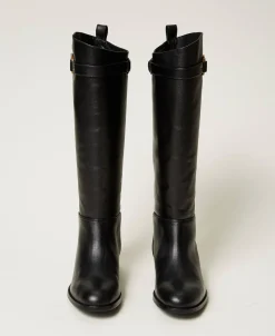 Stivali Alti In Pelle Con Oval T