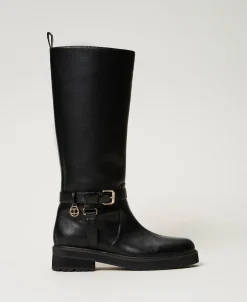 Stivali Biker In Pelle Con Oval T