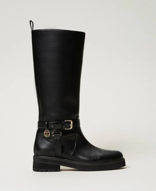 Stivali Biker In Pelle Con Oval T