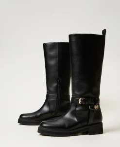 Stivali Biker In Pelle Con Oval T