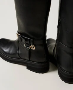 Stivali Biker In Pelle Con Oval T