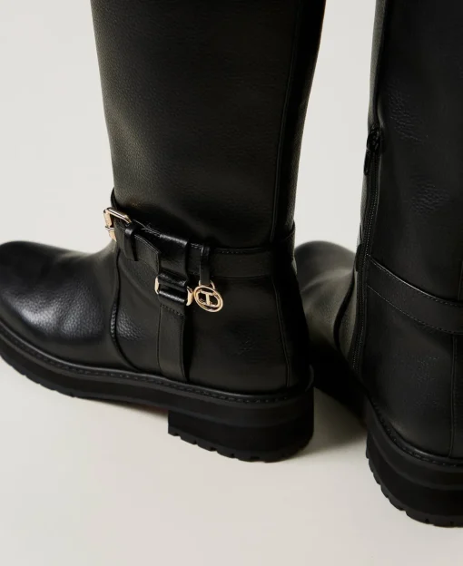 Stivali Biker In Pelle Con Oval T