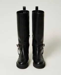 Stivali Biker In Pelle Con Oval T