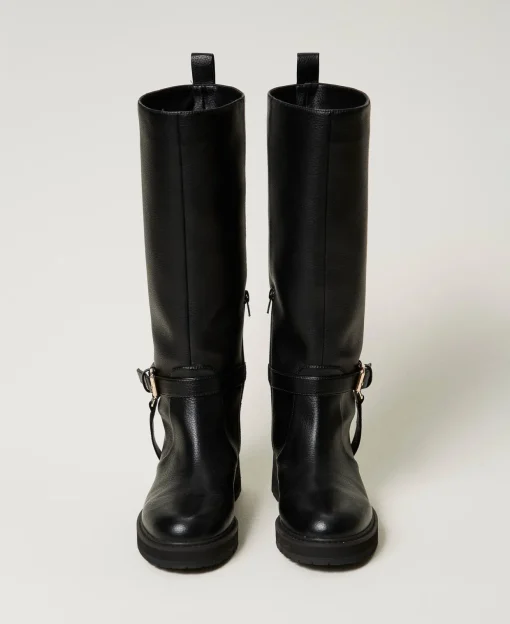Stivali Biker In Pelle Con Oval T