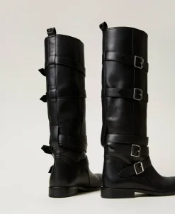 Stivali In Pelle Con Cinturini