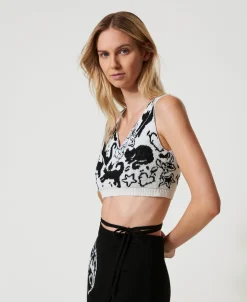 Top Cropped Jacquard In Filato Treeblend