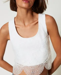 Top In Crêpe Cady E Organza Ricamata
