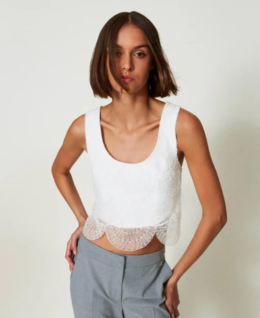 Top In Crêpe Cady E Organza Ricamata