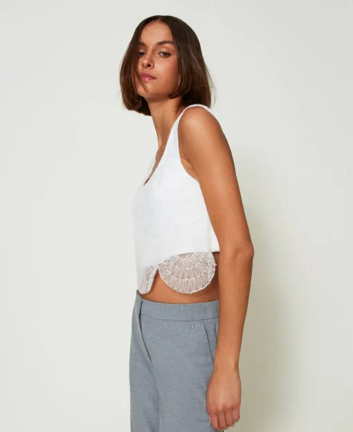 Top In Crêpe Cady E Organza Ricamata