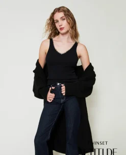 Top In Maglia A Costine Con Perline