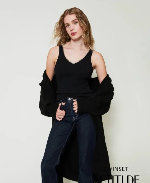 Top In Maglia A Costine Con Perline