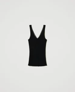 Top In Maglia A Costine Con Perline