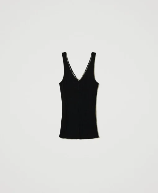 Top In Maglia A Costine Con Perline
