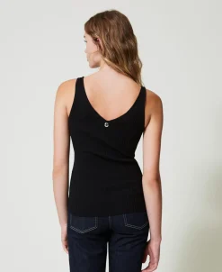 Top In Maglia A Costine Con Perline