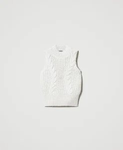 Top In Maglia Con Coste E Trecce