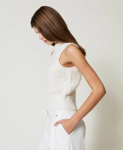 Top In Maglia Con Coste E Trecce