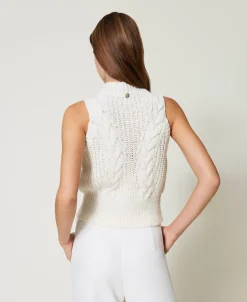 Top In Maglia Con Coste E Trecce