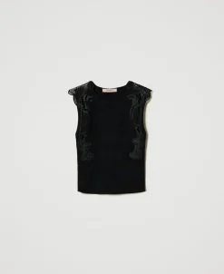 Top In Maglia Con Pizzo