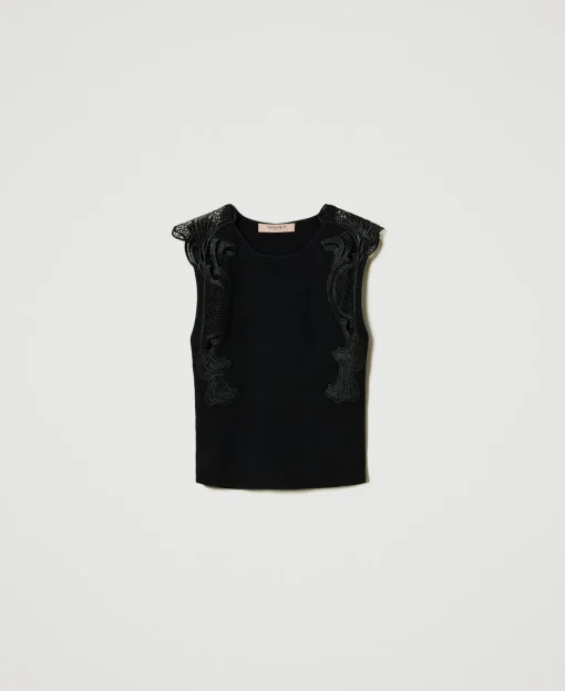 Top In Maglia Con Pizzo