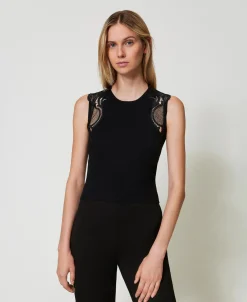 Top In Maglia Con Pizzo