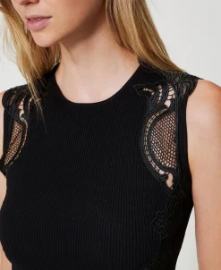 Top In Maglia Con Pizzo