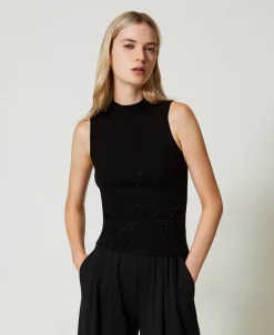 Top In Maglia Con Strass In Dégradé